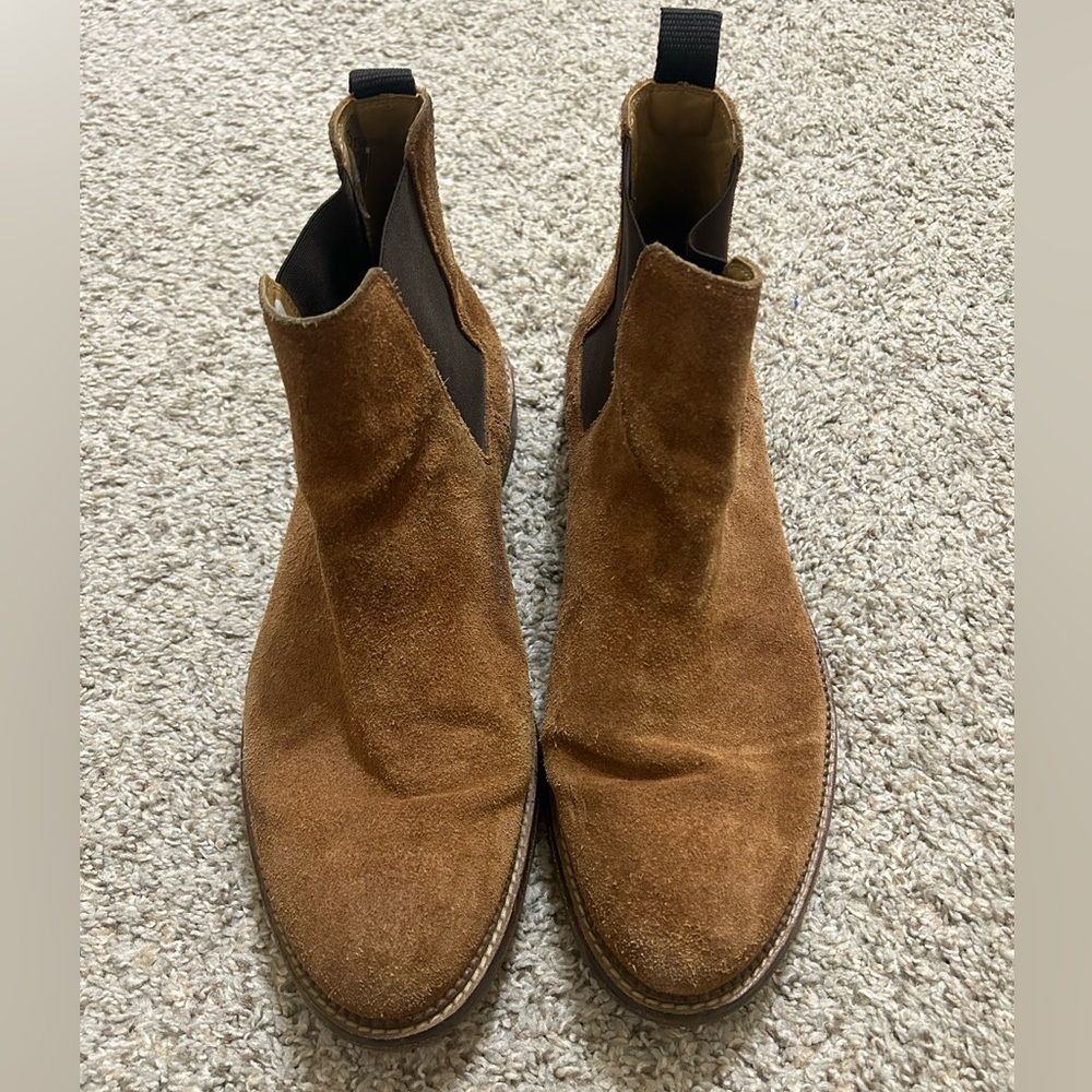 J. Brand Jamie Men's Chelsea Suede Ankle Boots Brown Slip On Wing Tip Elastic 11 - Picture 3 of 12